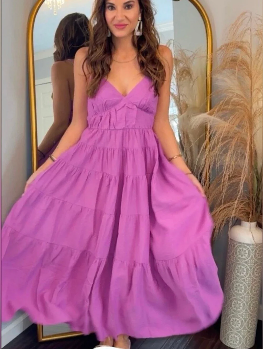 Abercrombie & Fitch Tiered Crisscross Strappy Maxi Dress Lavender Size XST